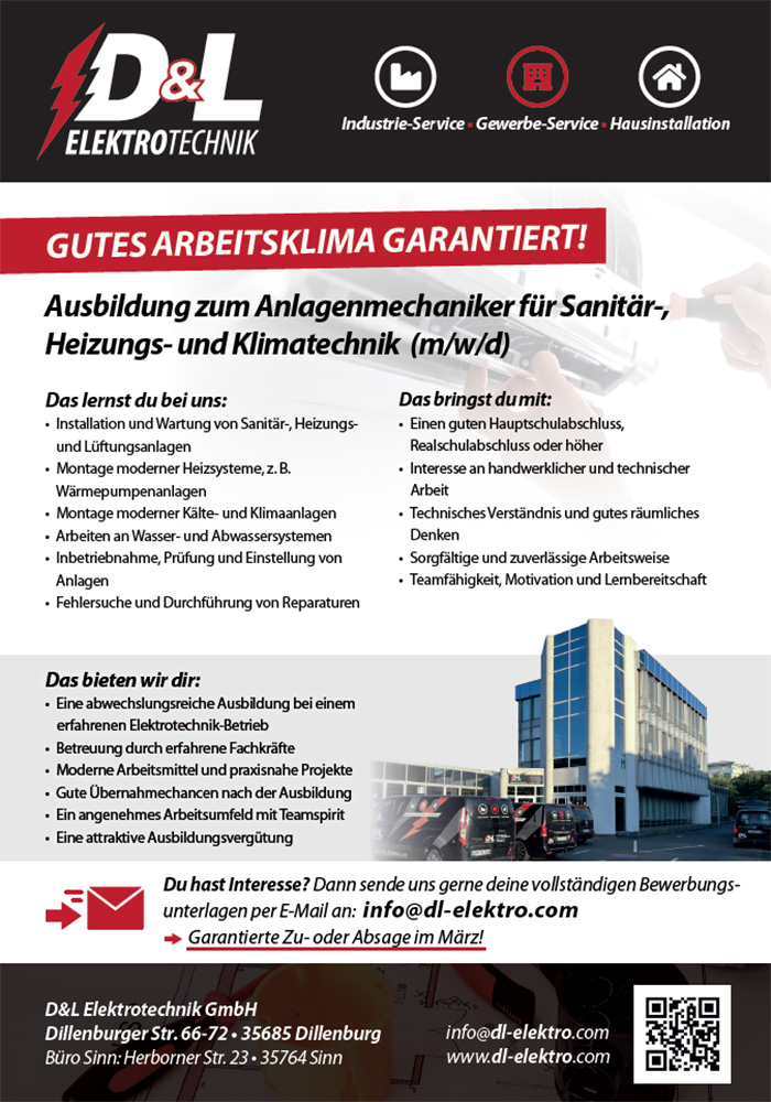 Stellenanzeige: Ausbildung Anlagenmechaniker Sanitär-, Heizungs- und Klimatechnik (m/w/d)